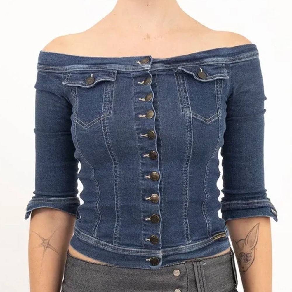 **RARE** VINTAGE plein sud Off Shoulder Jean Top